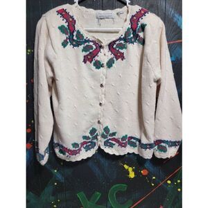 Portraits by‎ Northern Isles Embroidered Cardigan Padded Shoulders #068